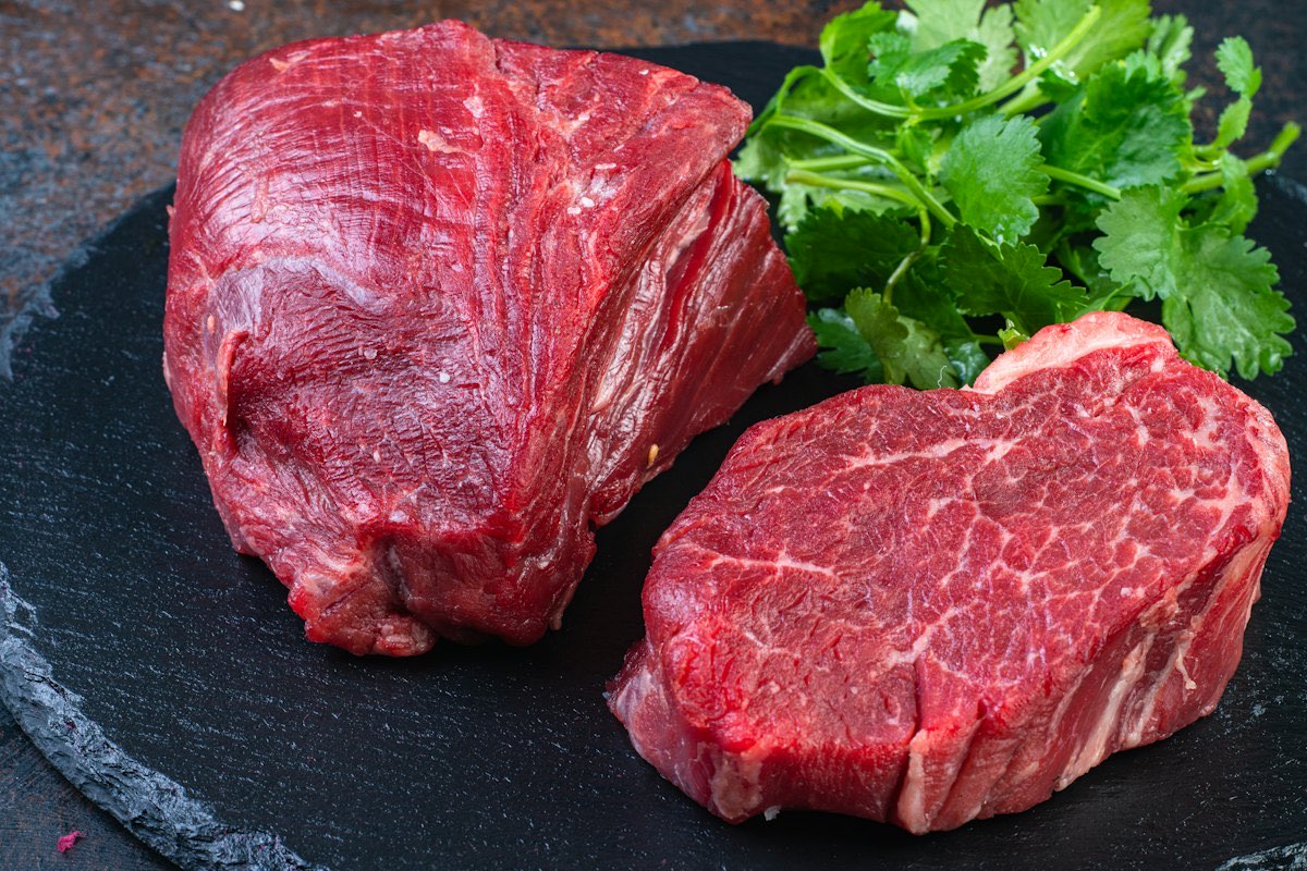 Raw beef steaks