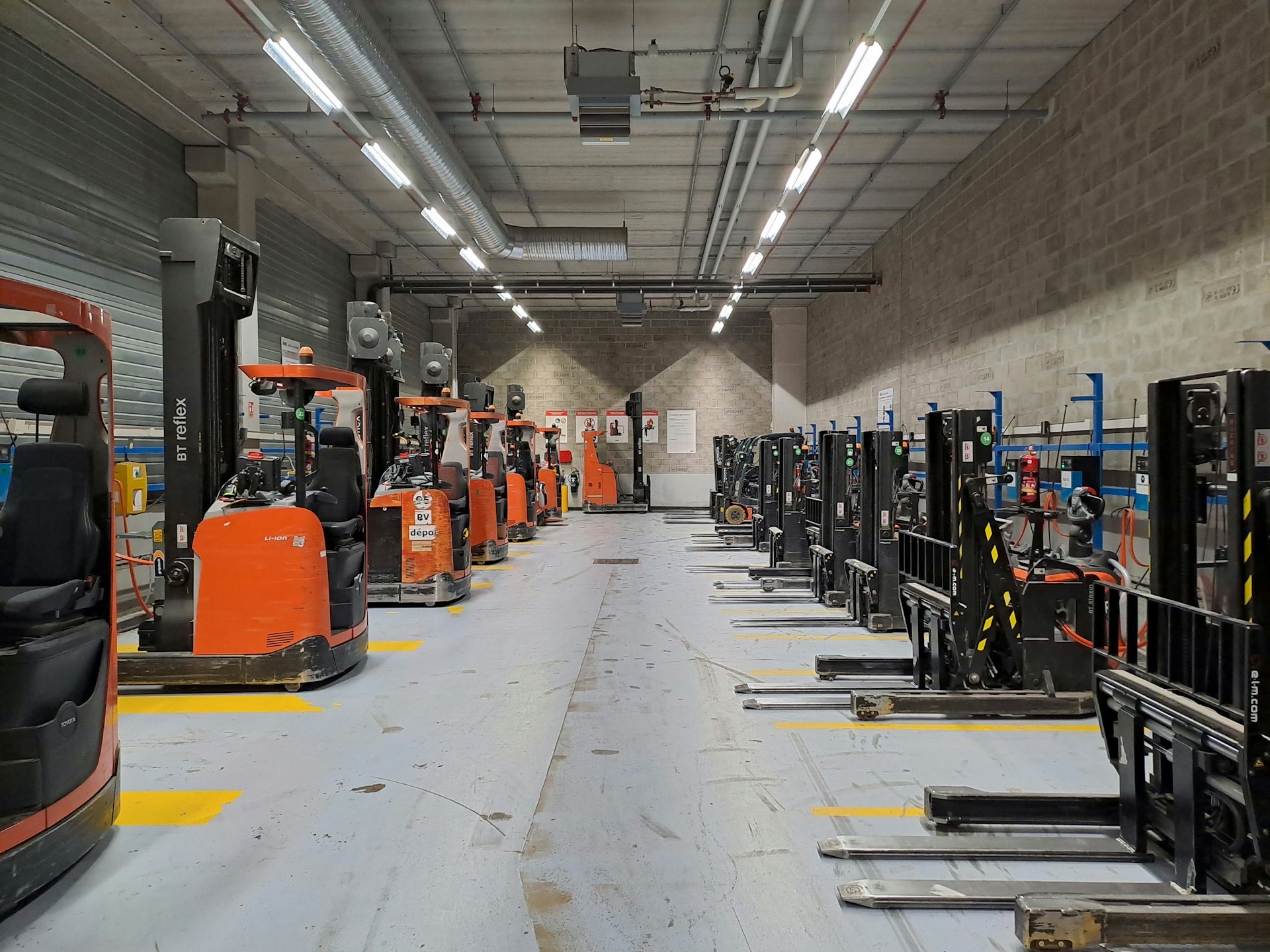 Warehouse with forklifts